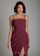 Azazie Nyra Cabernet Sheath Corset Chiffon Dress cabernet