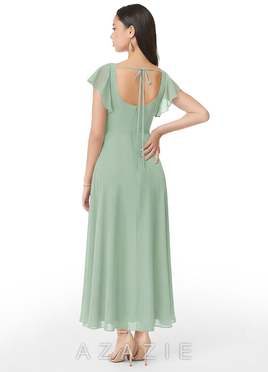 Azazie Bondi Agave A-Line Ruched Chiffon Dress agave