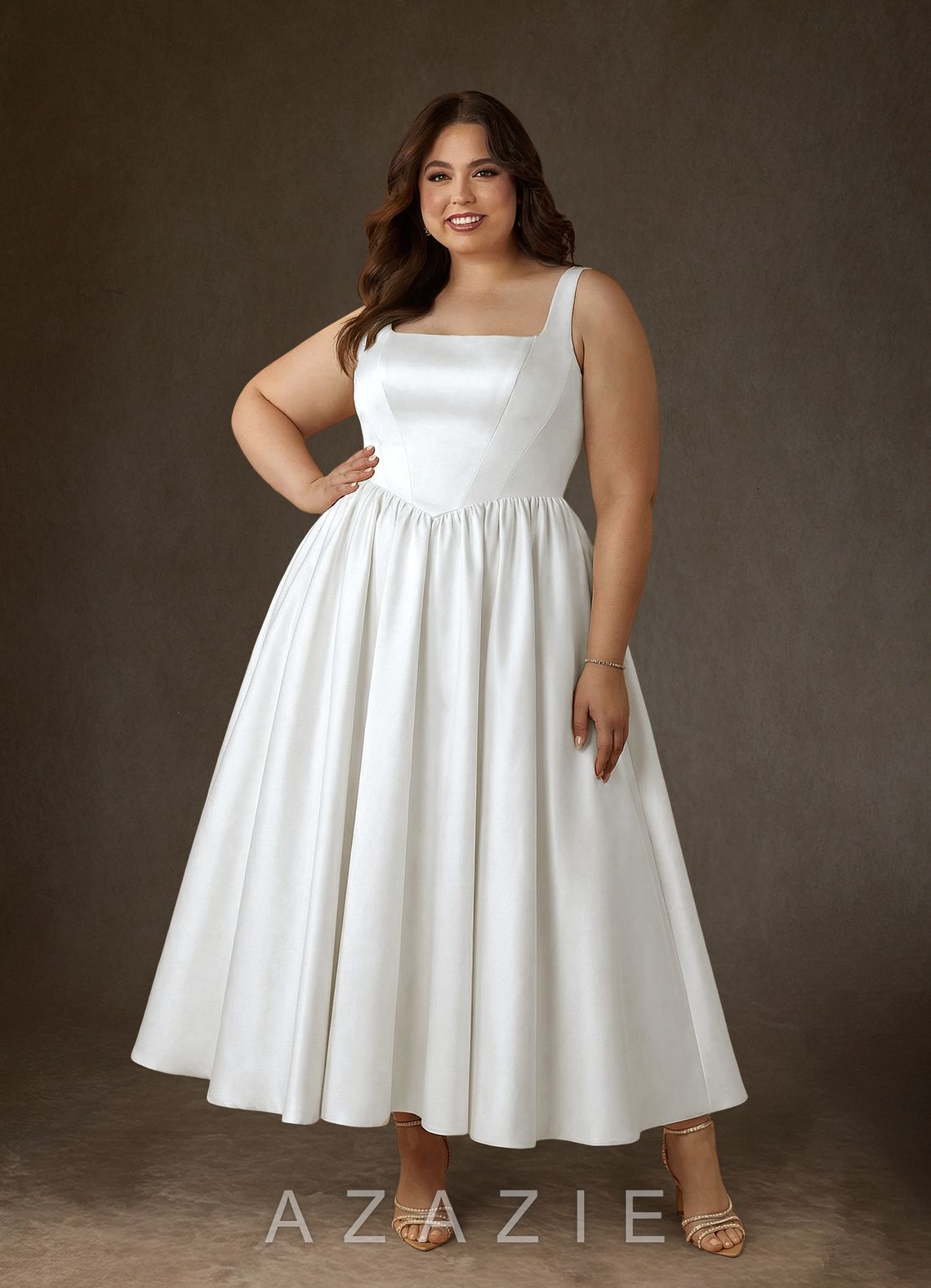 Azazie Verina Diamond White A-Line with Pockets Satin Dress