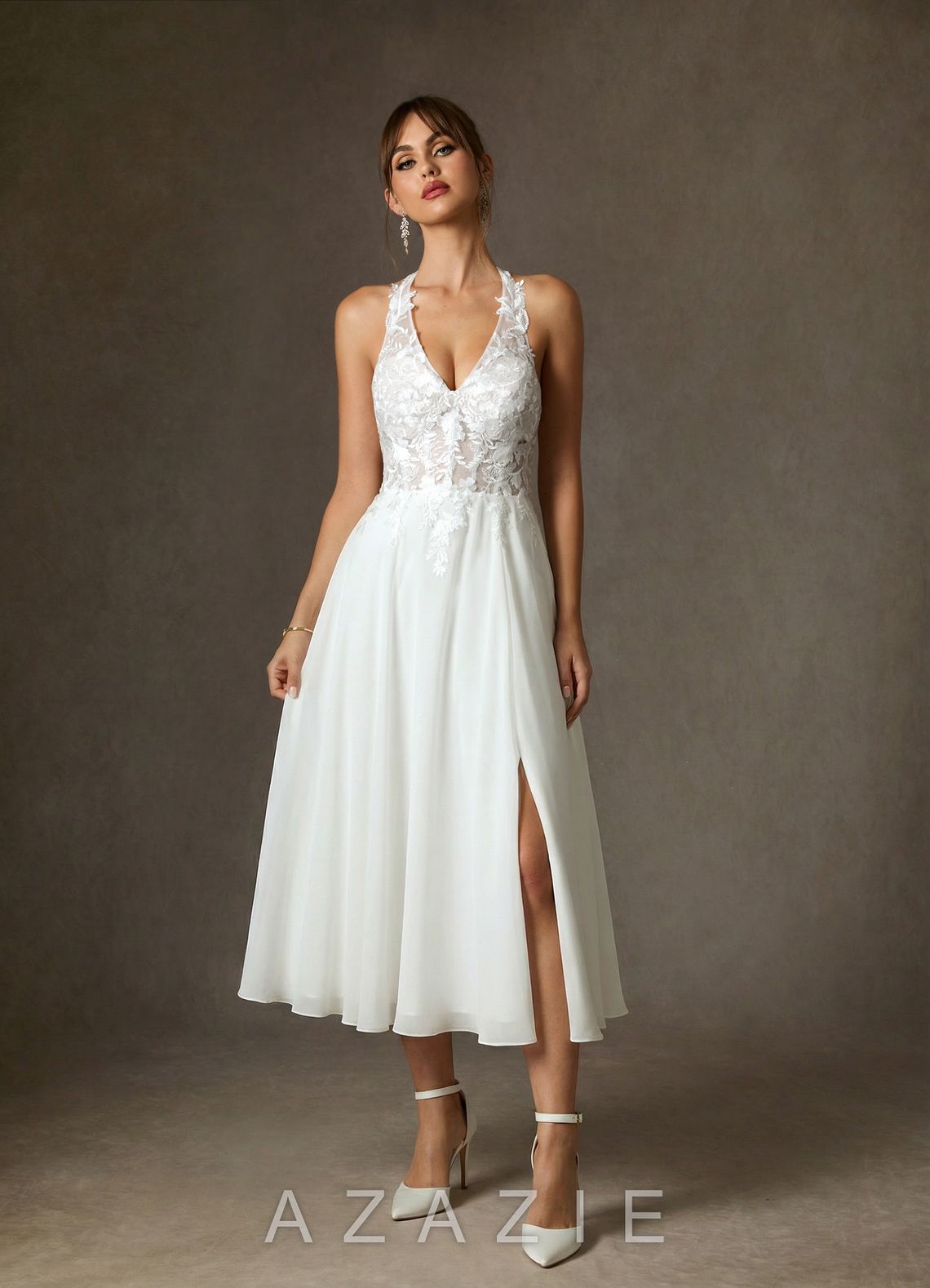 Azazie Sonia Diamond White A-Line Lace Dress diamond_white