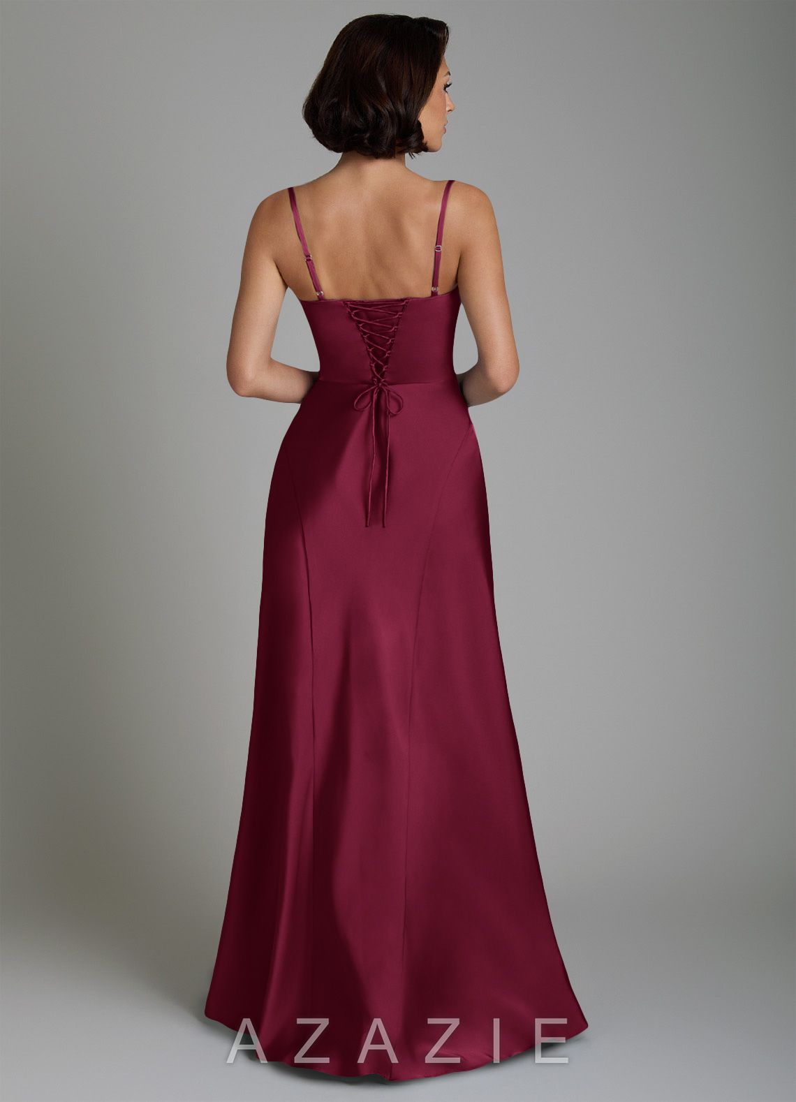 Azazie Tierra Burgundy A-Line Corset Stretch Satin Dress burgundy