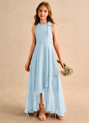 Azazie Boop Girls Formal Sky Blue A-Line Bow Chiffon Dress sky_blue