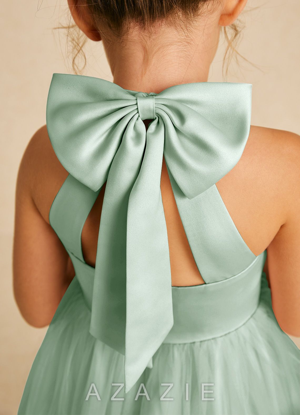 Azazie Dora Agave A-Line Bow Tulle Dress agave