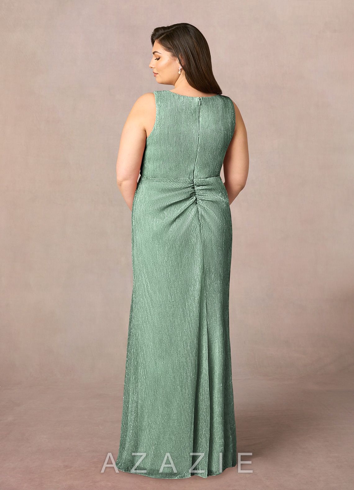Azazie Tuscon Aquamarine A-Line Ruched Metallic Mesh Dress aquamarine