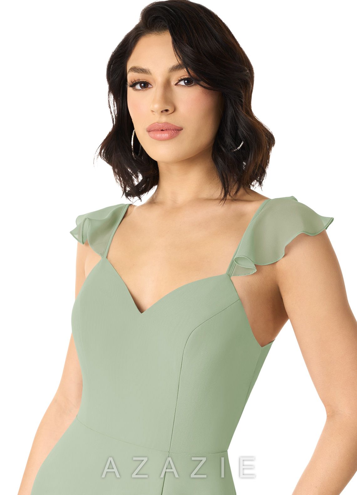 Azazie Everett Dusty Sage A-Line V-neck Ruched Chiffon Dress dusty_sage