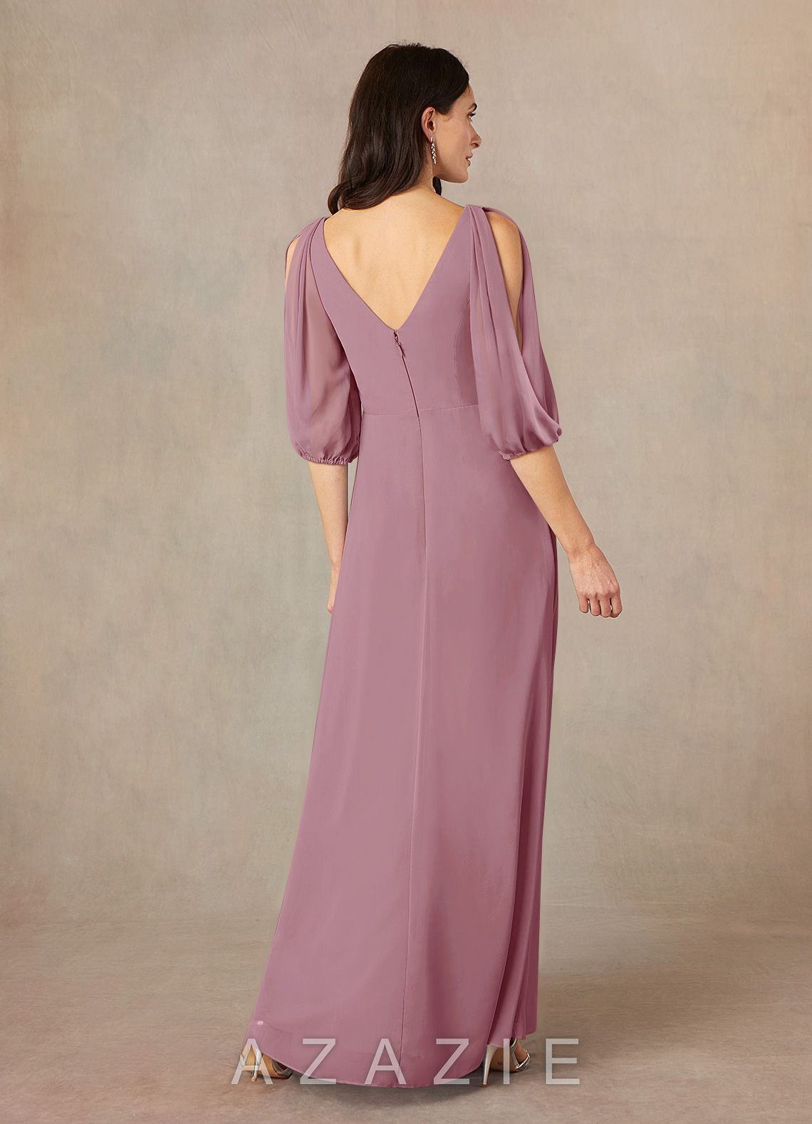 Azazie Bronwyn Vintage Mauve A-Line V-Neck Ruched Chiffon Dress vintage_mauve