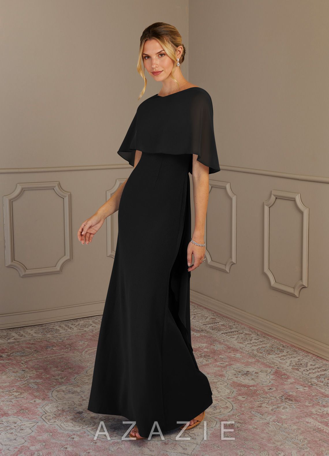 Azazie Dion Black Sheath Scoop Stretch Crepe Dress black