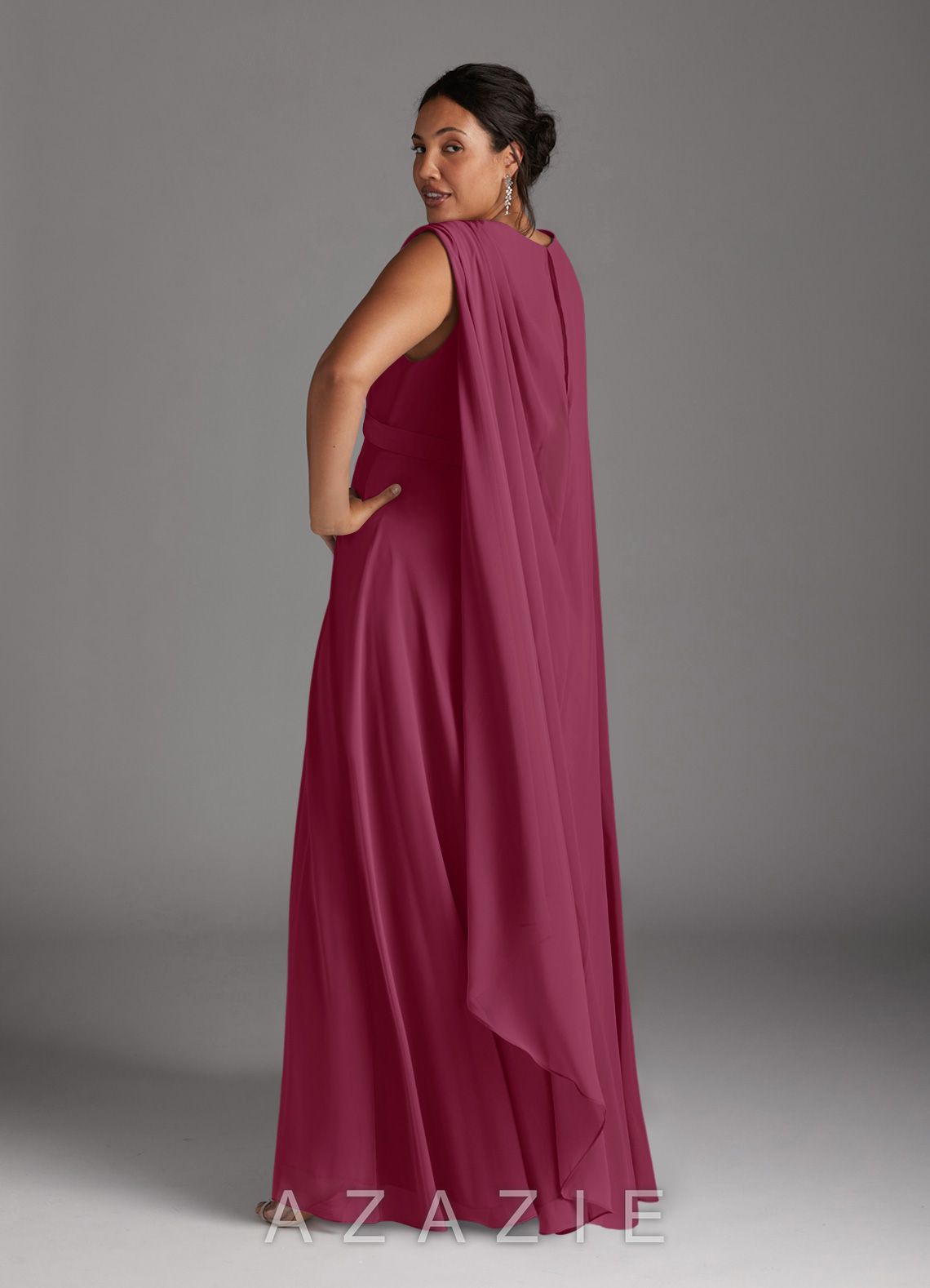 Azazie Isa Mulberry A-Line V-Neck Pleated Chiffon Dress mulberry
