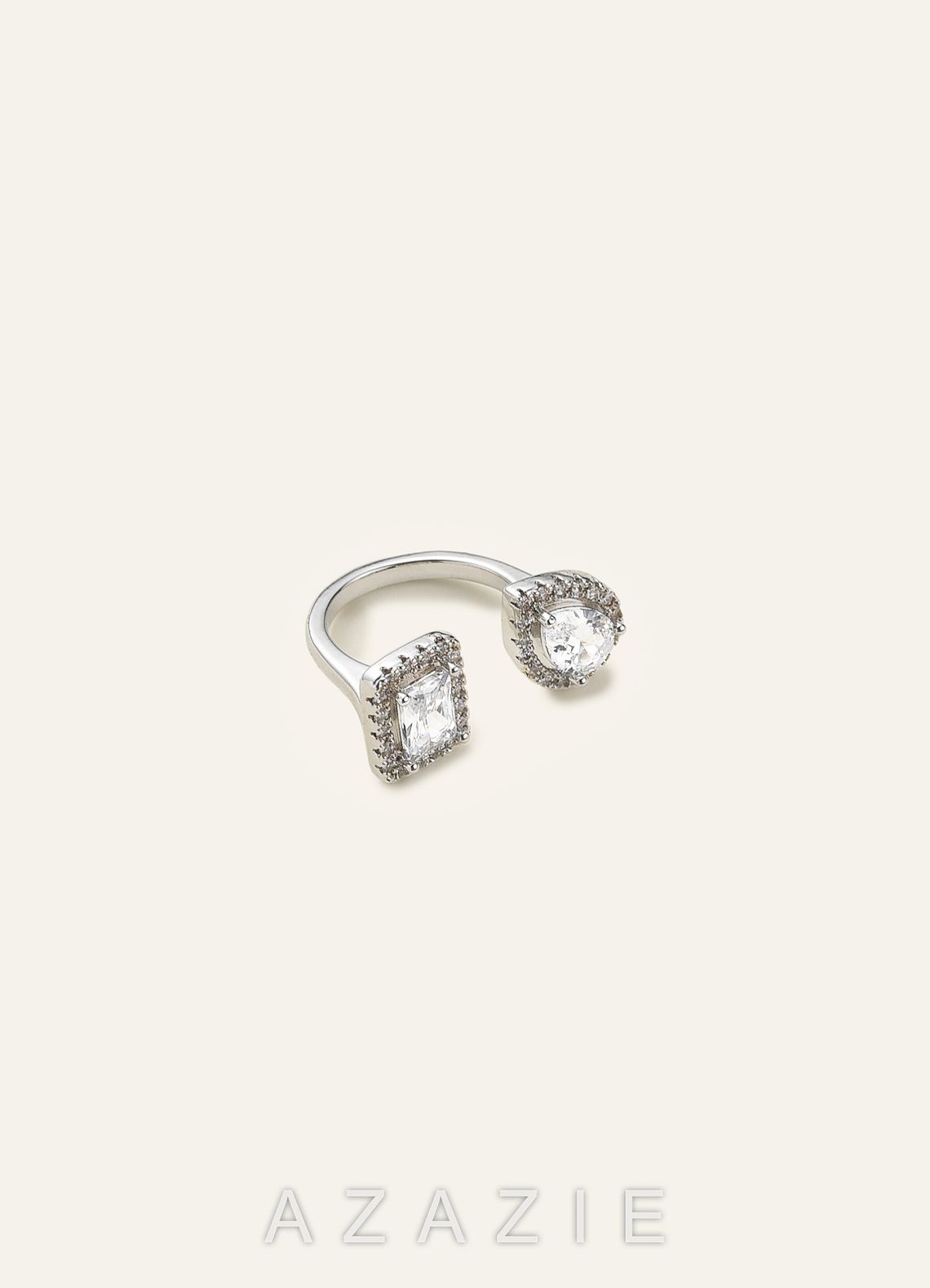 Open Toi et Moi Pavé Halo Crystal Ring  silver