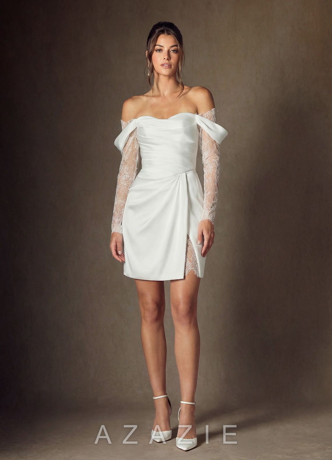 Azazie Alesya Diamond White A-Line Sweetheart Neckline Lace Dress