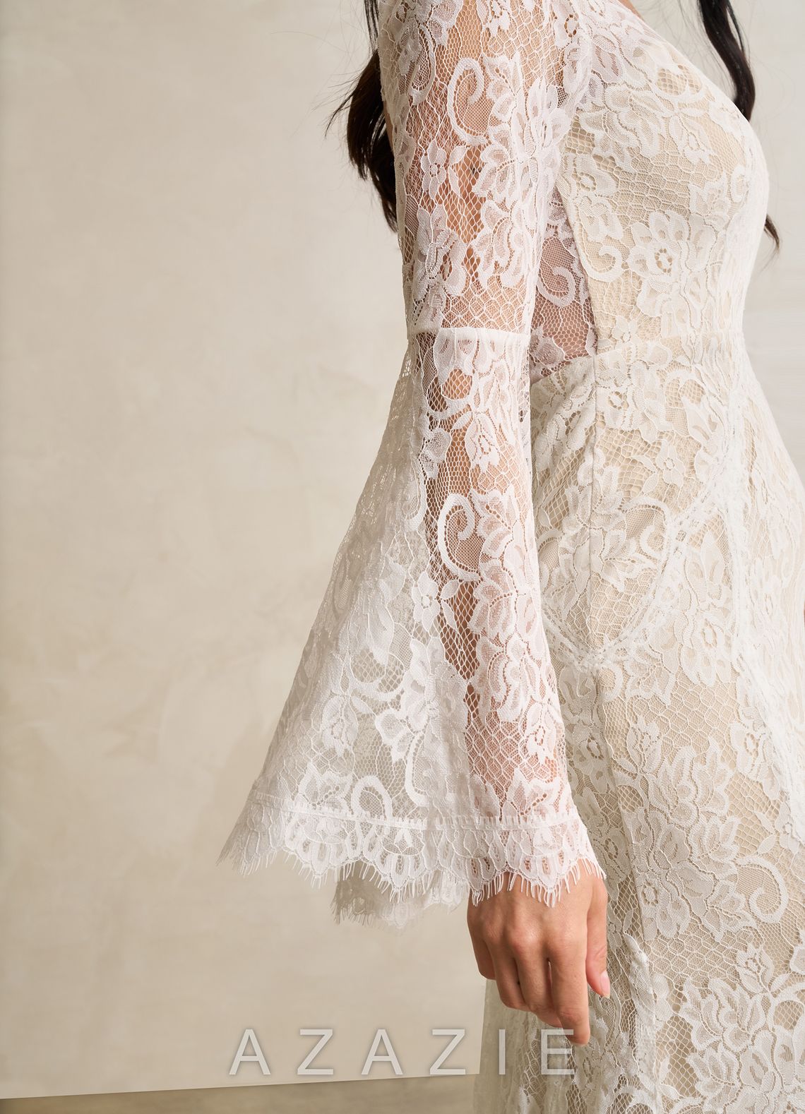 Azazie Hayes Wedding Dress Diamond White Champagne Mermaid V-Neck Lace Dress