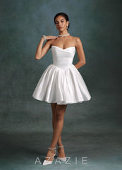 Azazie Daivey Diamond White Ball-Gown Strapless Matte Satin Dress diamond_white