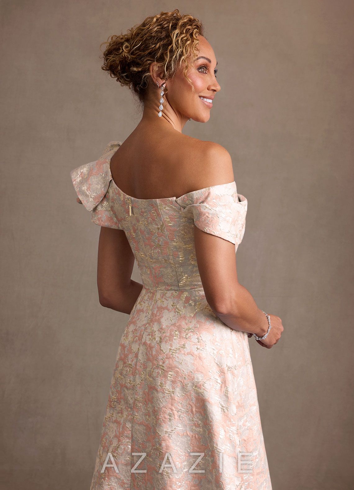 Azazie Fran Dusty Rose A-Line Ruched Jacquard Dress dusty_rose