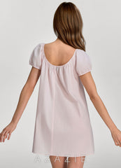Woven Cotton Puff Sleeve Nightgown  blushing_pink
