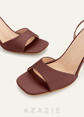 Matching Color Stretch satin Square Toe Block Heels