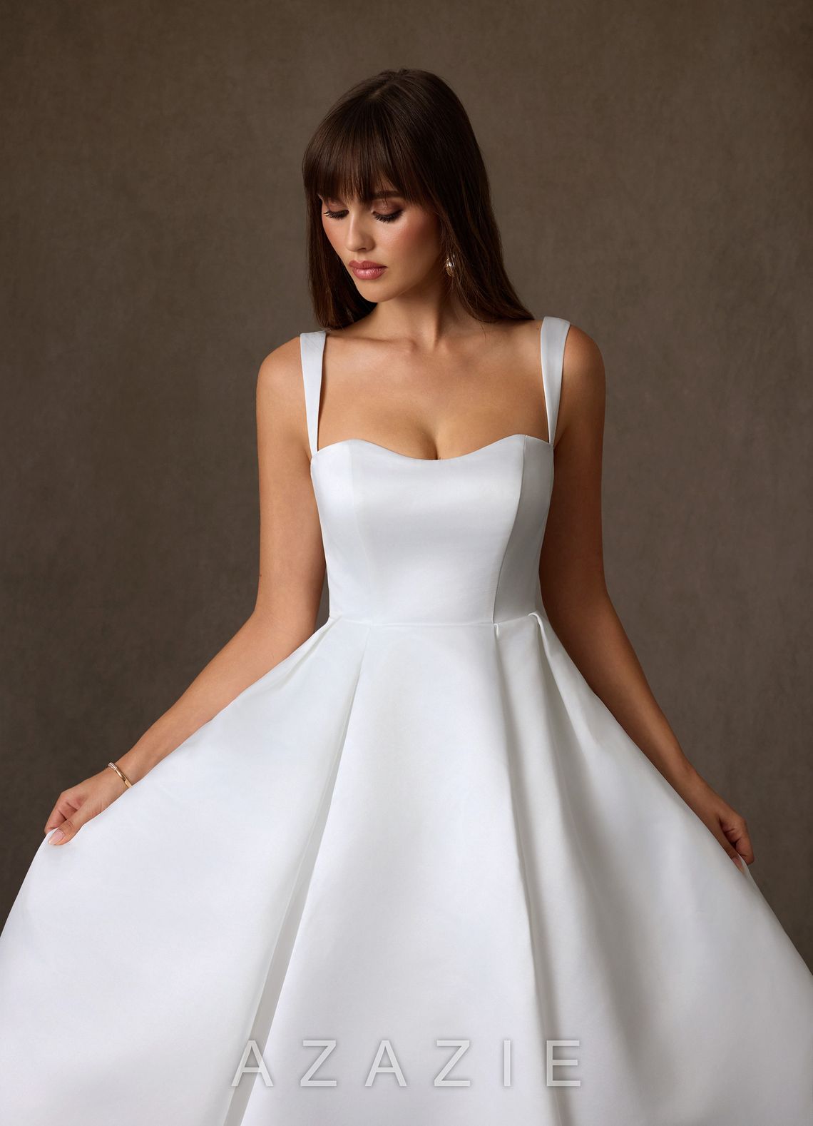 Azazie Sanya Diamond White A-Line Sweetheart Neckline Matte Satin Dress diamond_white