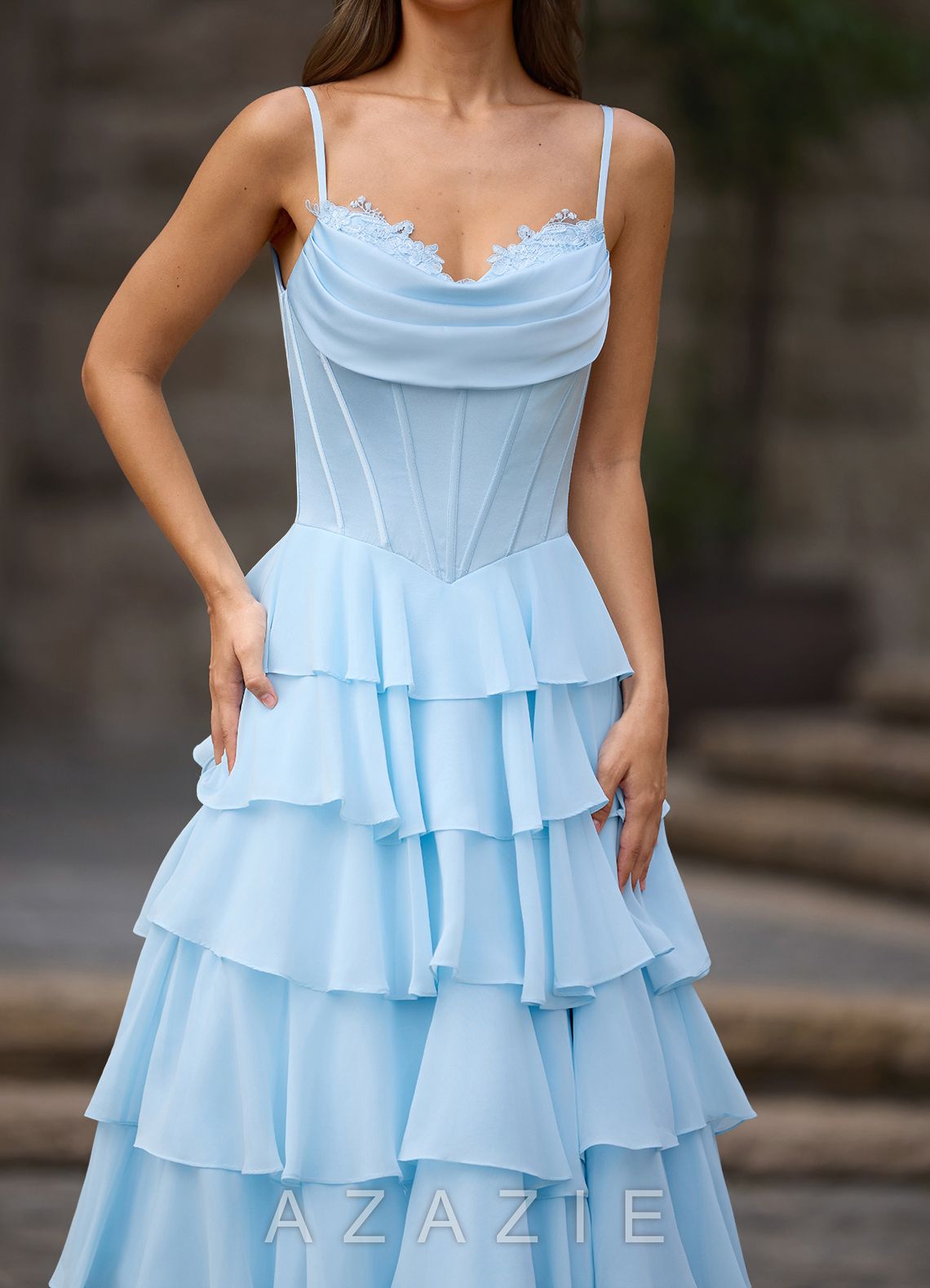 Floralace Sky Blue Ruffled A-line Prom Dress  sp_sky_blue_#111401