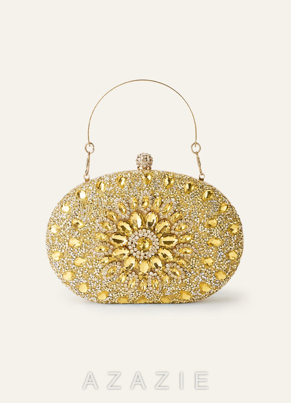 Crystal Sunburst Clutch Bag with Detachable Chain Strap