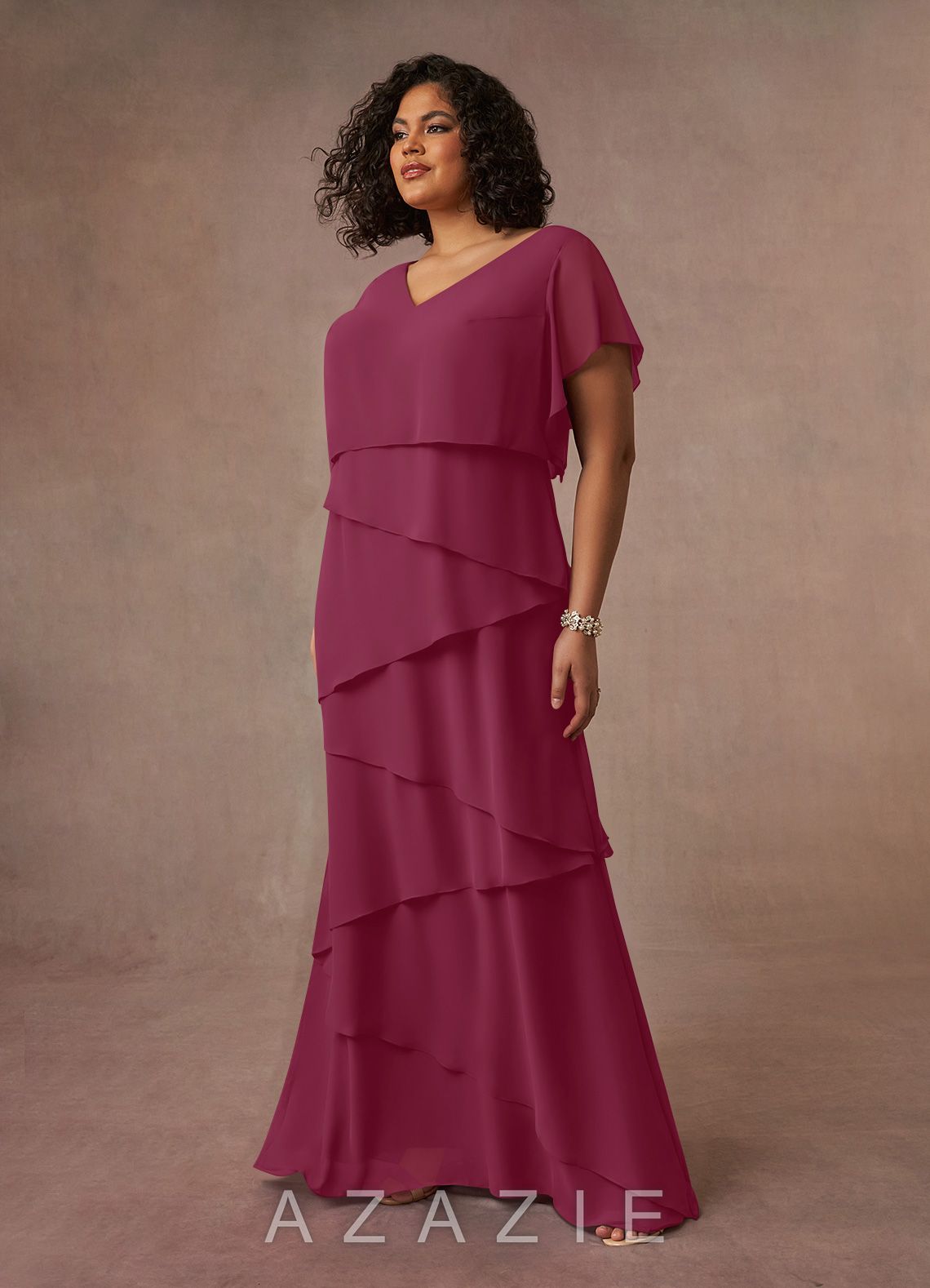 Azazie OHara Mulberry A-Line V-Neck Chiffon Dress mulberry
