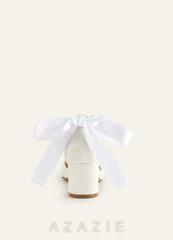 Satin Pearl and Bow Pointed Toe Block Heels