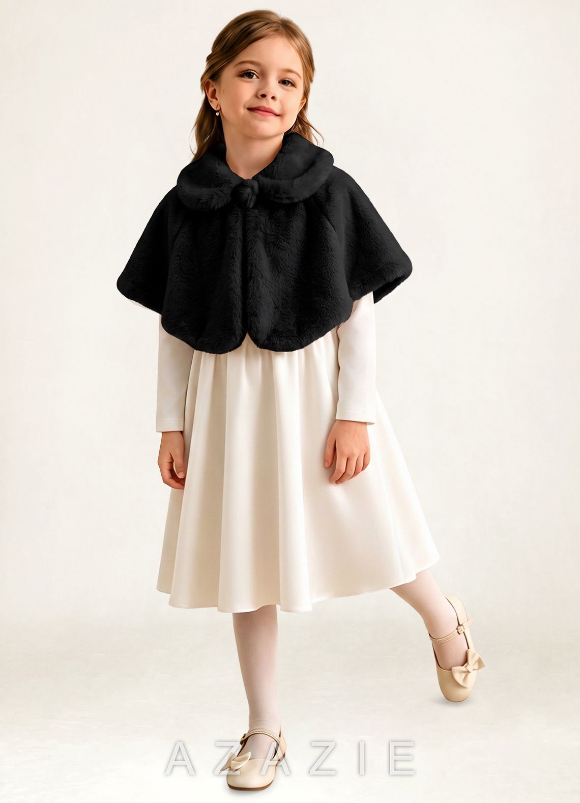 Flower Girl Faux Fur Collared Cape  black