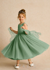 Azazie Pear Matcha Ball-Gown Bow Tulle Dress matcha