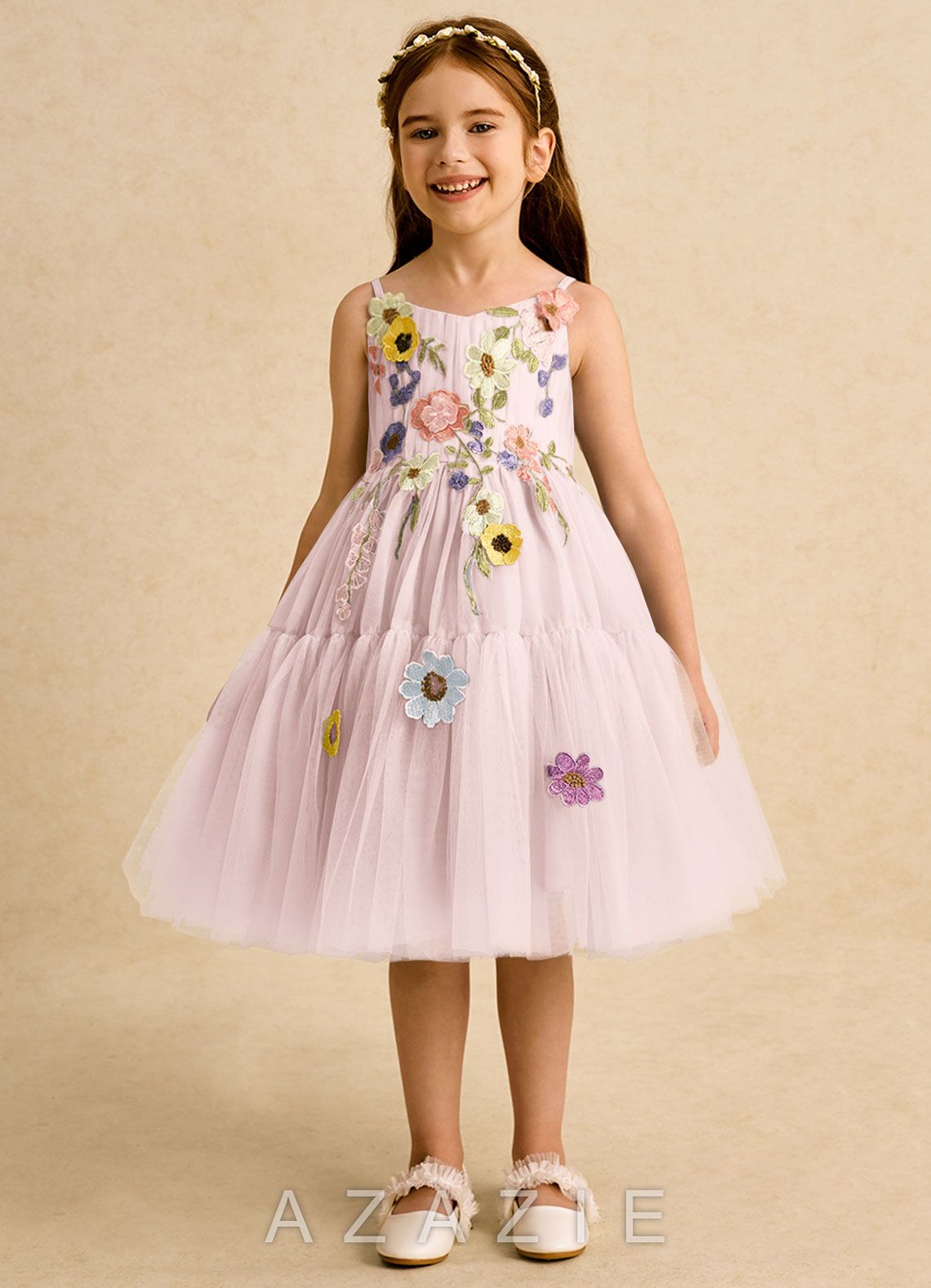 Azazie Osea Blushing Pink Ball-Gown Pleated Tulle Dress blushing_pink