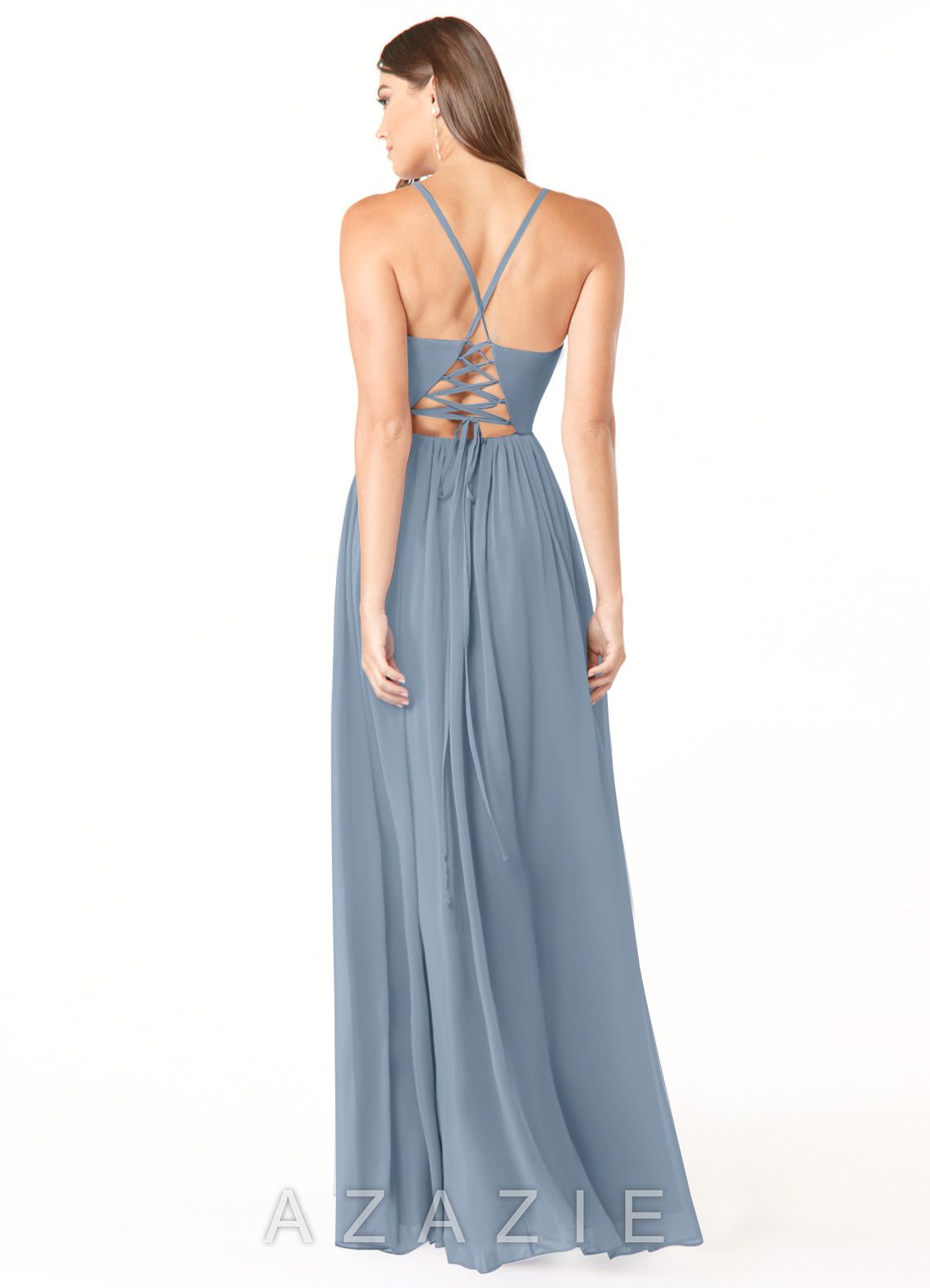 Azazie Aaida Dusty Blue A-Line Corset Chiffon Dress dusty_blue