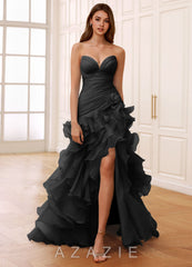 Christabelle Black Sweetheart Ruffled Chiffon Dress