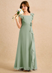 Azazie Soso Girls Formal Dusty Sage A-Line Pleated Chiffon Dress dusty_sage