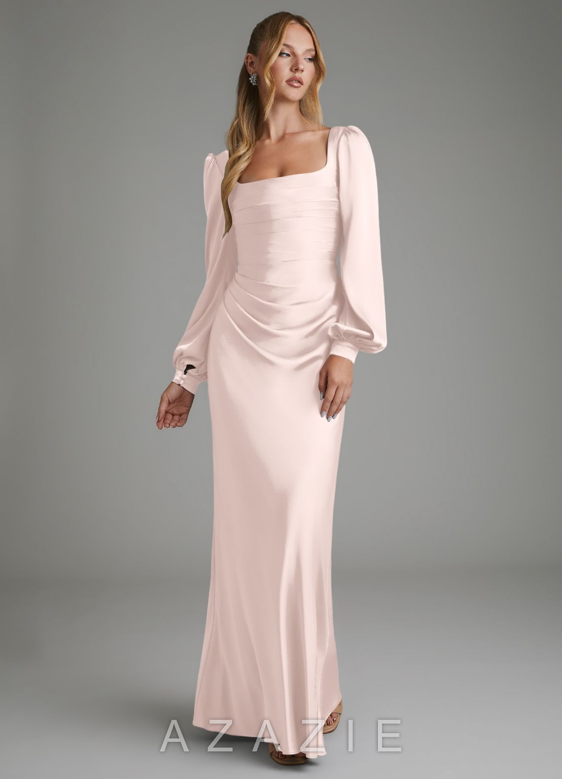 Azazie Brianna Blushing Pink Mermaid Corset Stretch Satin Dress