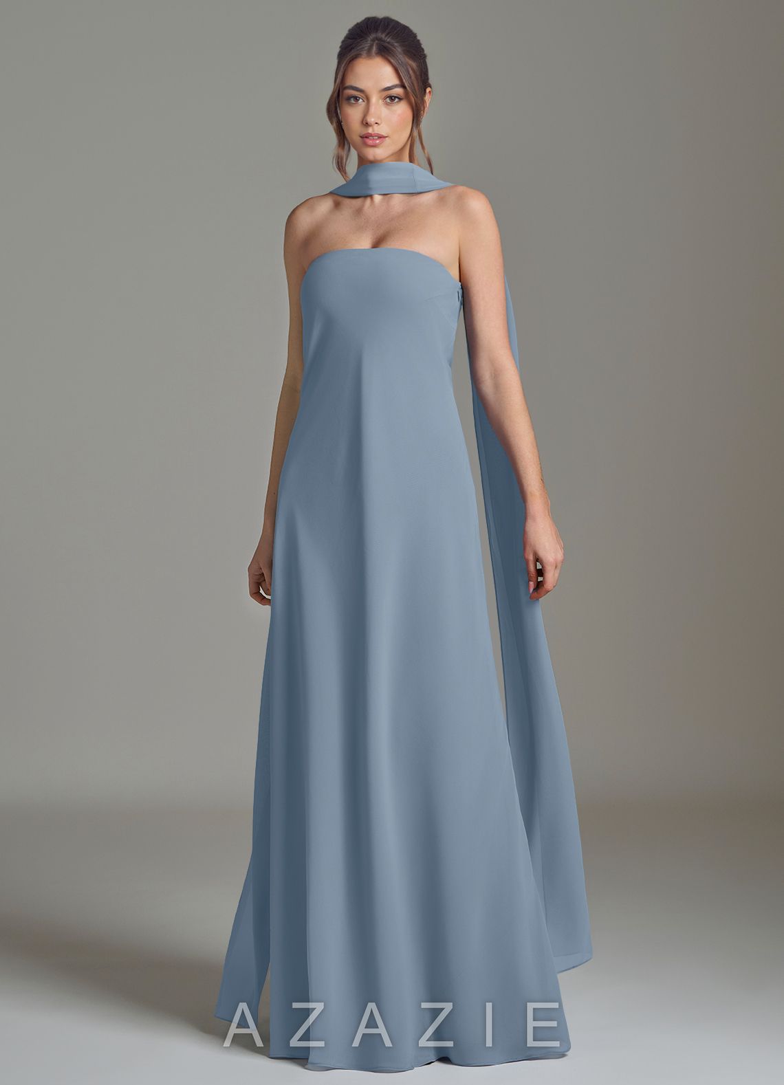 Azazie Ilana Dusty Blue A-Line Strapless Chiffon Dress dusty_blue