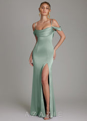 Azazie Nira Agave Mermaid Corset Stretch Satin Dress