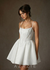 Azazie Barica Diamond White A-Line Strapless Lace Dress