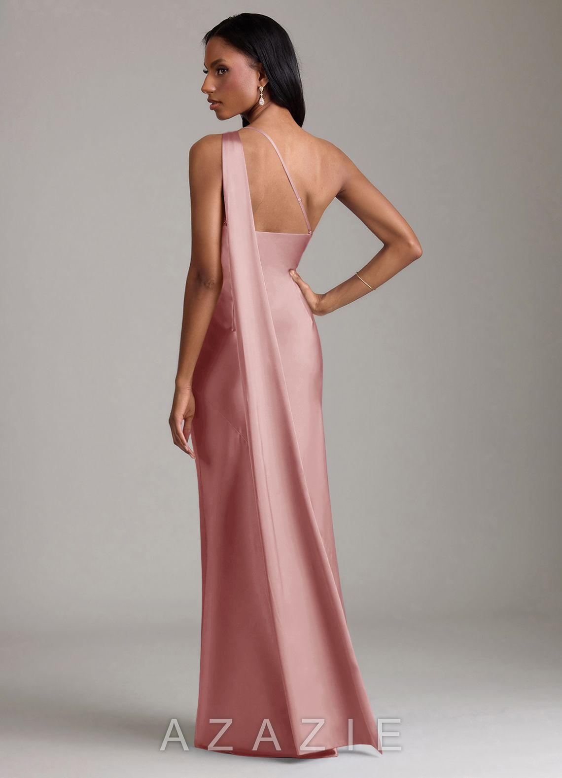 Azazie Juniper Dusty Rose Mermaid One Shoulder Stretch Satin Dress dusty_rose
