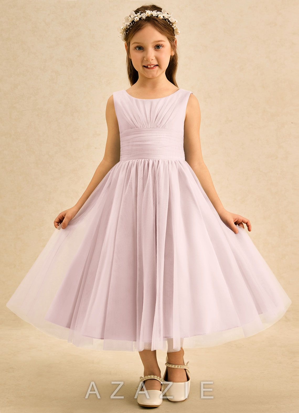 Azazie Macaron Blushing Pink A-Line Pleated Tulle Dress blushing_pink
