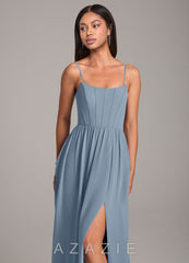 Azazie Kailee Dusty Blue A-Line with Pockets Chiffon Dress dusty_blue