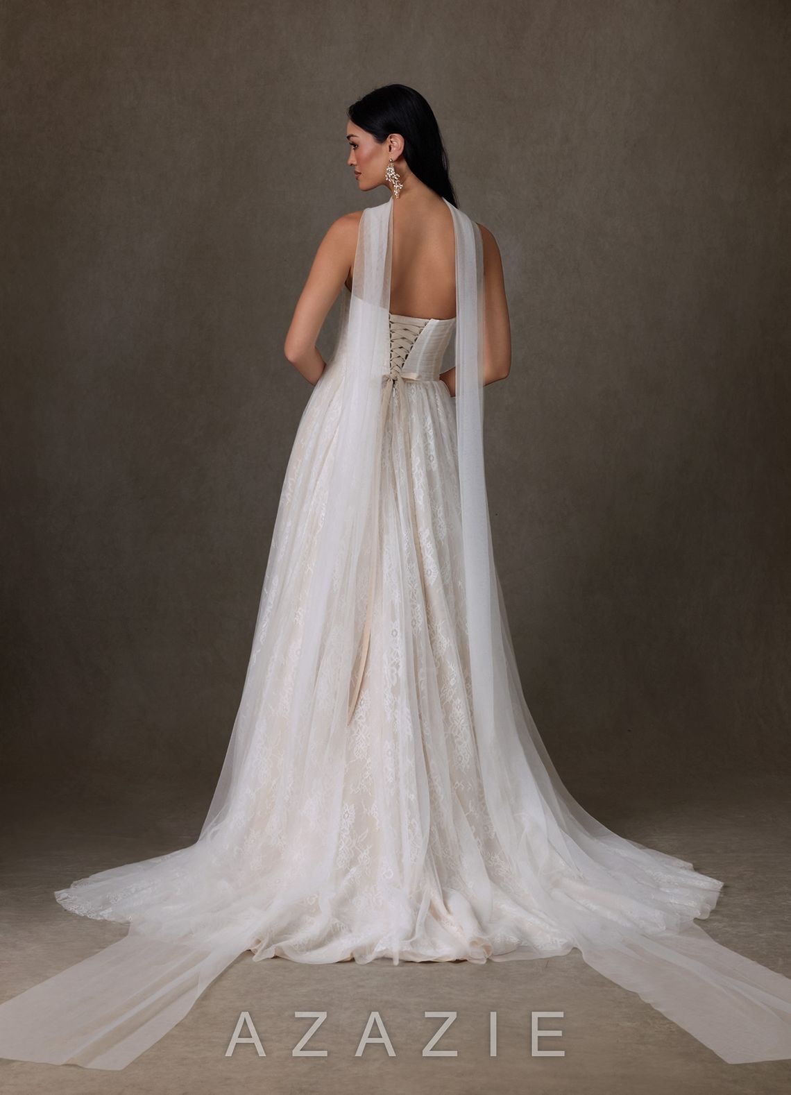 Azazie Adriana Diamond White Champagne A-Line Strapless Lace Dress