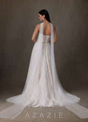 Azazie Adriana Diamond White Champagne A-Line Strapless Lace Dress