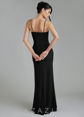 Azazie Cassie Black Sheath Sweetheart Neckline Chiffon Dress black