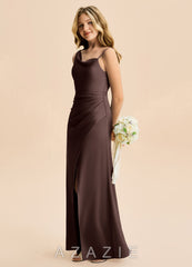 Azazie Abby Junior Ganache Sheath Pleated Stretch Satin Dress ganache
