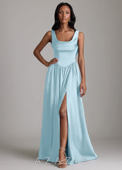 Azazie Novi Sky Blue A-Line with Pockets Stretch Satin Dress