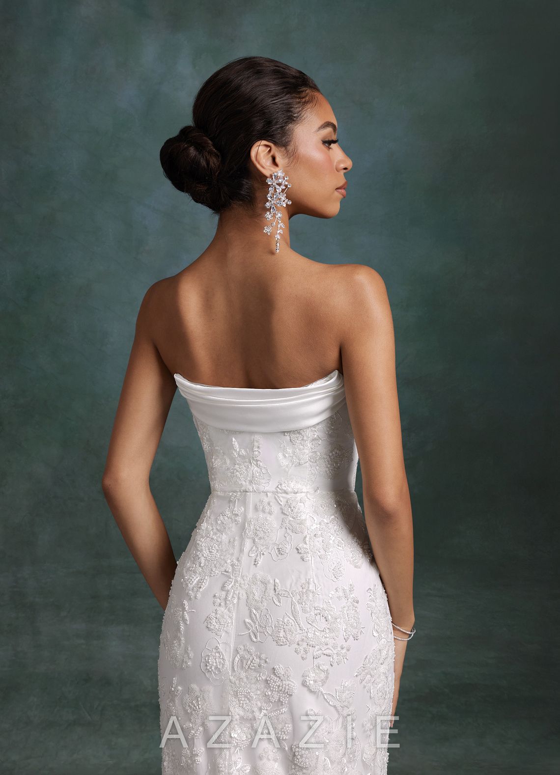 Azazie Frankie Diamond White Fit and Flare Strapless Embroidered Sequin Dress