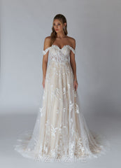 Azazie Florentina Wedding Dress Diamond White Nude A-Line Sweetheart Sequins Tul
