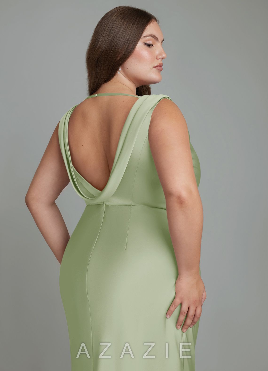 Azazie Kieryn Dusty Sage Mermaid Pleated Stretch Satin Dress dusty_sage