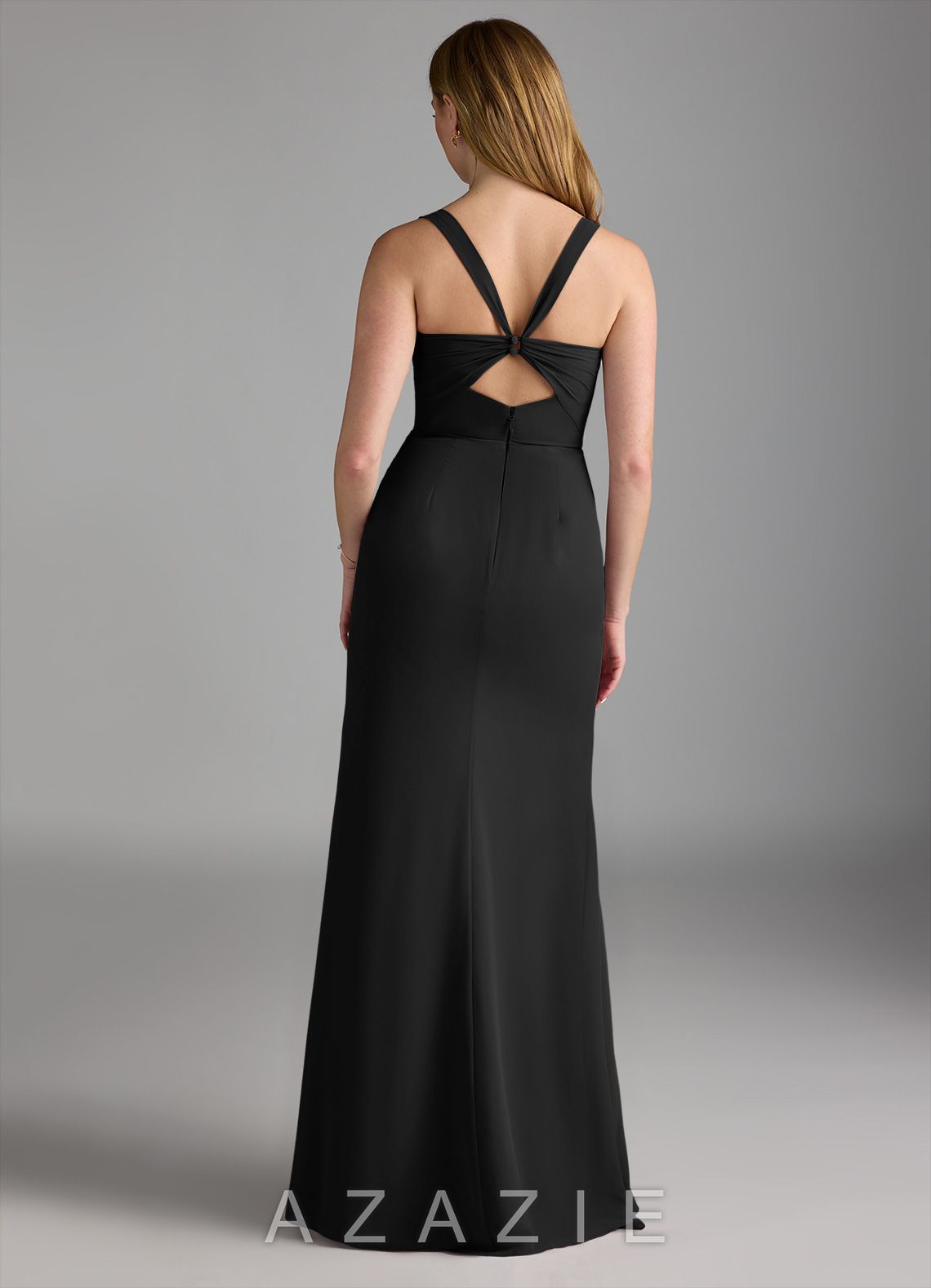 Azazie Mero Black Sheath Pleated Chiffon Dress black