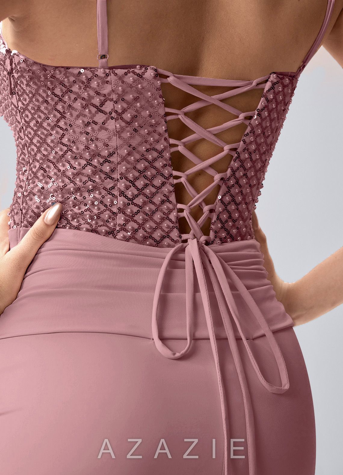 Ainrose Dusty Pink Beading Sequin Embroidery Midi Dress