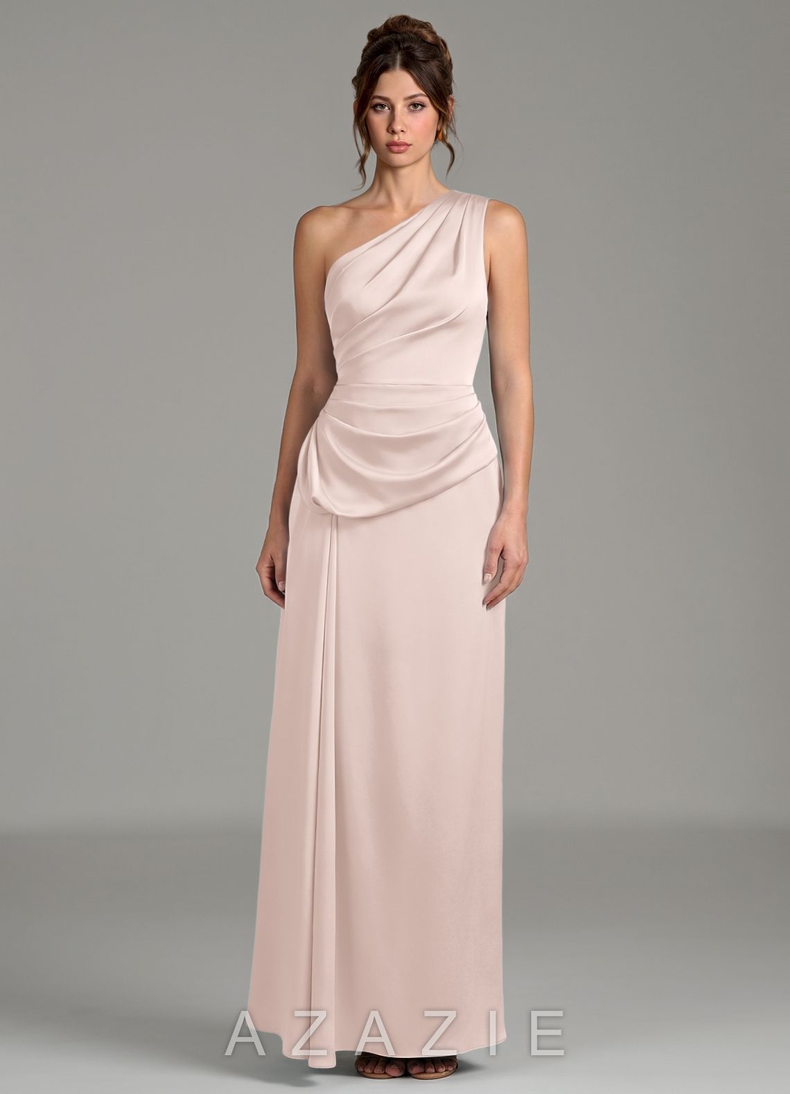 Azazie Zahira Blushing Pink Sheath One Shoulder Stretch Satin Dress blushing_pink