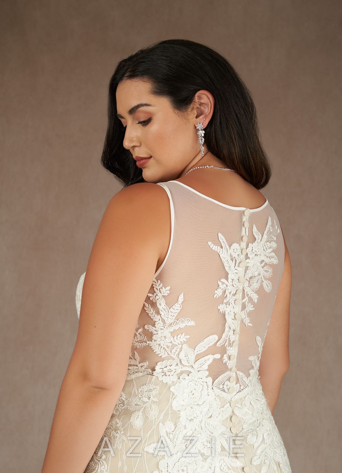 Azazie Konstantin Wedding Dress Diamond White Champagne Mermaid Sequins Tulle Dress diamond_white/champagne