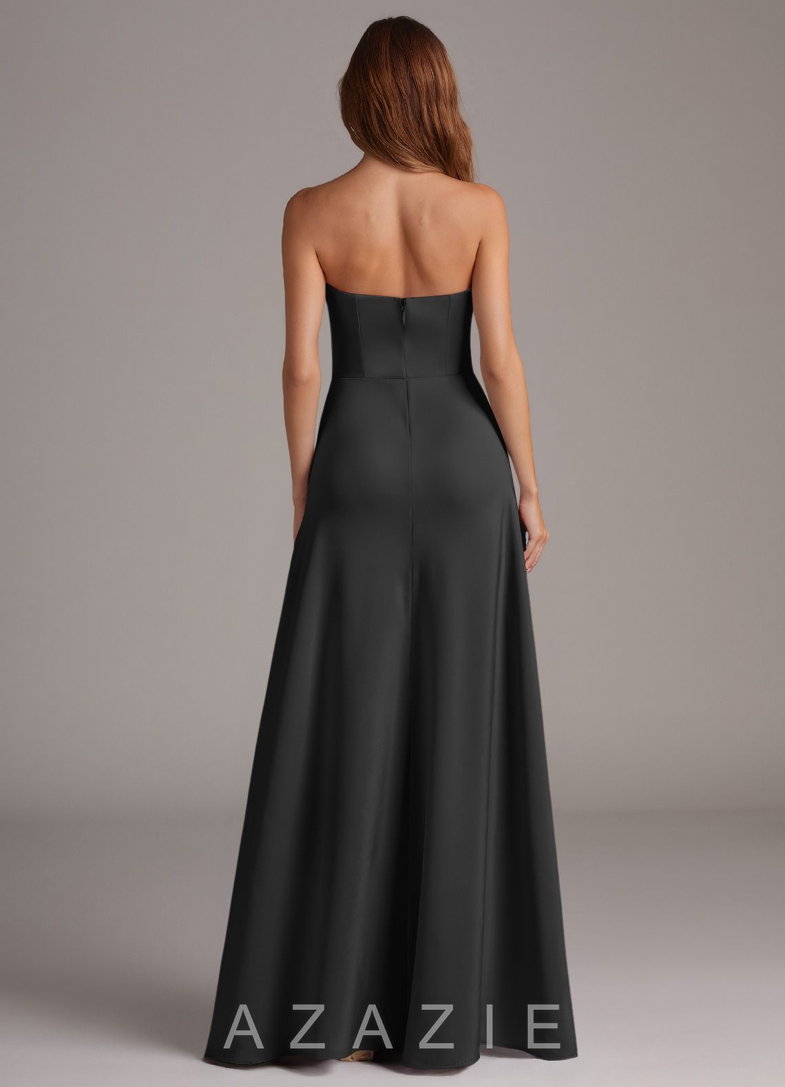 Azazie Wren Black A-Line Strapless Stretch Satin Convertible Dress black